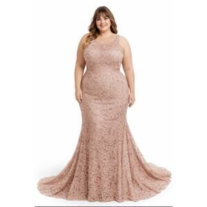 NightWay Sz 20W Sequin Rose-gold Maxi Sleeveless Ball Gown Bridesmaid Prom NWT